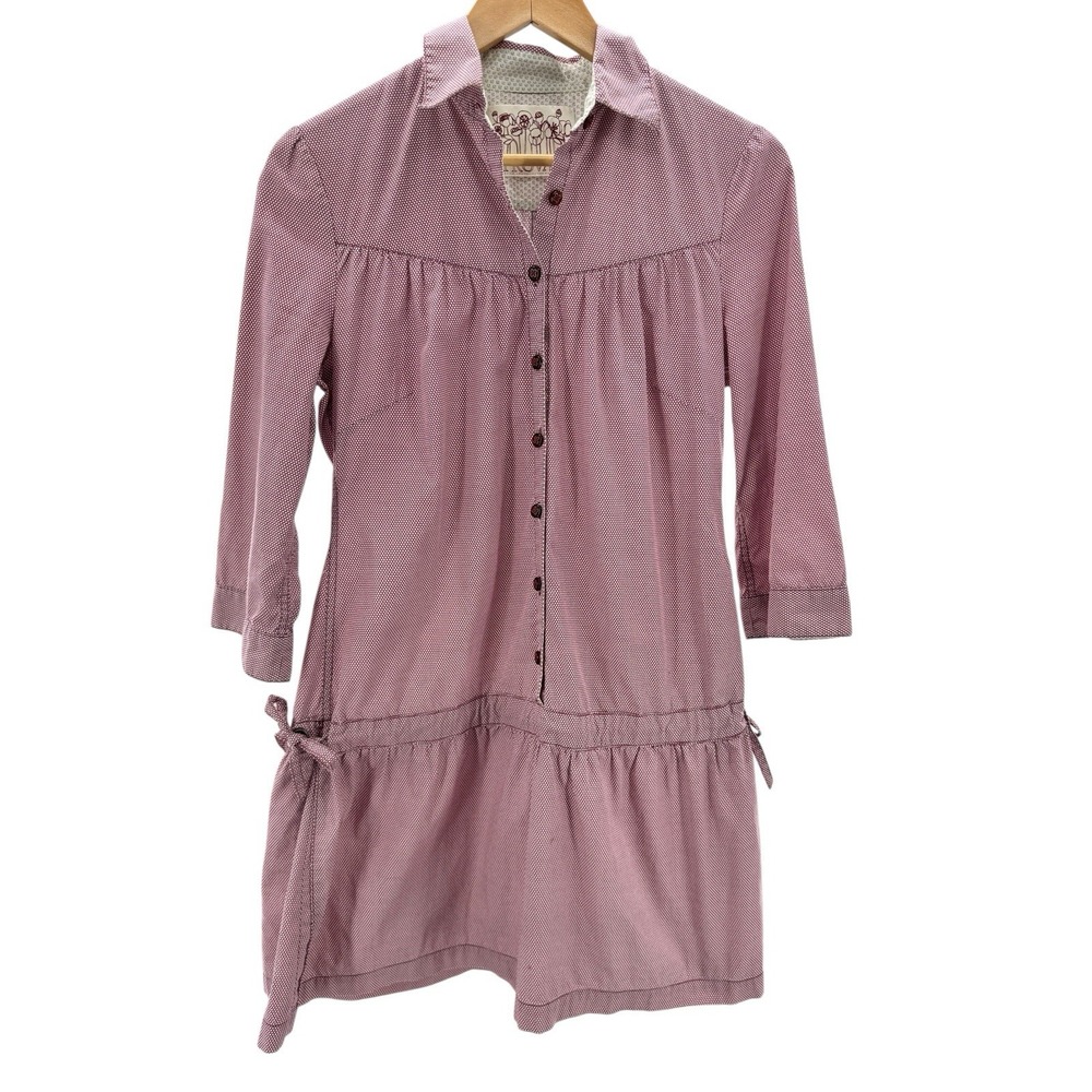 Trovata Shirt Dress M Burgundy Mini‎ Button Front Boho Preppy Cotton Casual